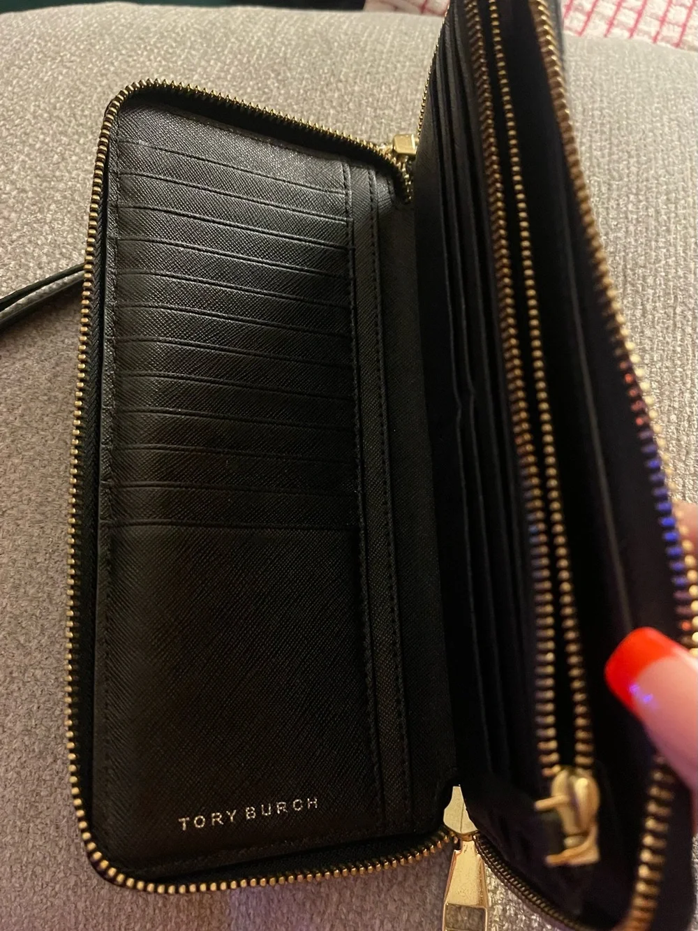 Tory Burch Black & Gold Zip Wristlet Wallet